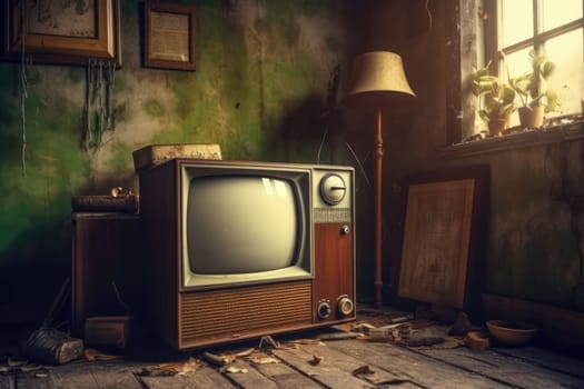 Vintage TV against the wall. Retro style. Generative AI,Vintage TV against the wall. Retro style. Generative AI