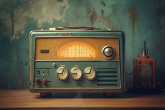 Vintage radio against the wall. Digital art