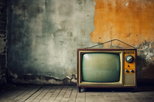 Vintage TV against the wall. Retro style. Generative AI