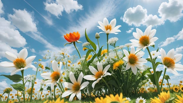 The Flower bed and blue sky - ai generated