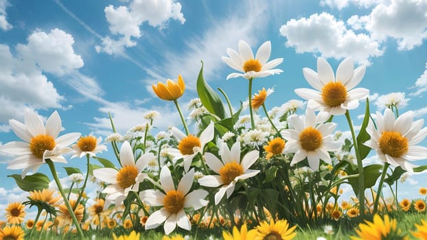 The Flower bed and blue sky - ai generated
