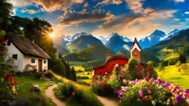 The Colorful autumn landscape in the mountain village - ai generated
