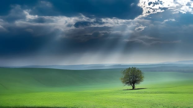 The Green field with a big tree - ai generated