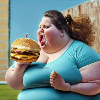 Girl eat burger. Image created by AI
