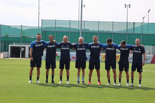 The coaching team of SC Freiburg,in the middle of the picture coach Christian Streich (SC Freiburg) at the start of training Bundesliga club SC Freiburg 2023  DFL REGULATIONS PROHIBIT ANY USE OF PHOTOGRAPHS AS IMAGE SEQUENCES AND/OR QUASI-VIDEONann  Photo: Joachim Hahne/johapress