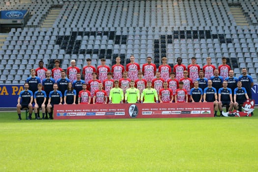 Team photo SC Freiburg II - U23 - Season 2023/24 - Back row (from left to right): Johan Manzambi,Noah Darvich ,Julian Stark,Drew Murray,Alessio Besio,Andreas Vaher,Maximilian Breunig,Hamadi Al Ghaddioui,Oscar Wiklöf,Franci Bouebari,Marco Wörner,Guillaume Furrer,Yann Sturm  Middle row (from left to right): Andreas Birkigt (team doctor),Martin Schweizer (sporting director),Moritz Walther (athletics coach),Felix Roth (liaison coach),Noah Wagner,Jihan Lee,Sandrino Braun,Fabian Rüdlin,Davino Knappe,Gabriel Pellegrino,Felix Allgaier,Thomas Stamm (coach),Uwe Staib (assistant coach),Valentin Vochatzer (assistant coach / video analysis),Frank Kackert (goalkeeper coach)  Front row (from left to right): Nikos Karvouniaris (team doctor),Lisa Bode (team doctor),Hubert Mahler (Head of Medicine & Athletics),Thea Löffler (Team Manager),Patrick Lienhard,Philip Fahrner,Jaaso Jantunen,Niklas Sauter,Laurin Mack,Alexander Lungwitz,Mika Baur,Larissa Kern (physiotherapist),Marc Klingenstein (physiotherapist),Dominik Schelb (team organiser),Hendrik Michel (kit manager)