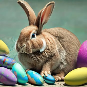 Rabbit with Easter eggs. Image created by AI