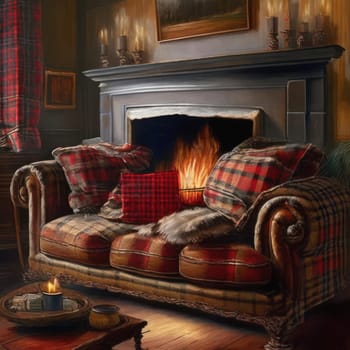 Fireplace and sofa. Image created by AI