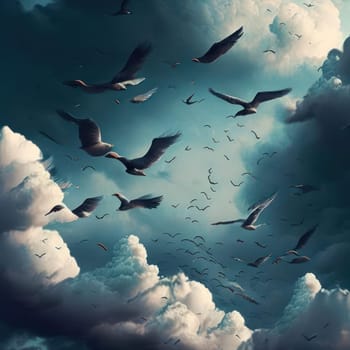 Birds in the sky. Image created by AI