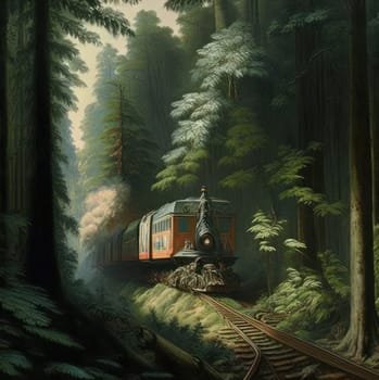 Train in the woods. Image created by AI