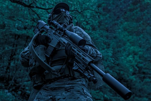 Green Berets US Army Special Forces Group sniper in night action