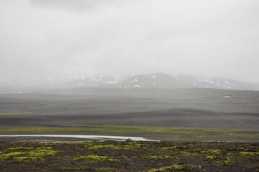 F-road and flat landscape near lake Hagavatn in Iceland