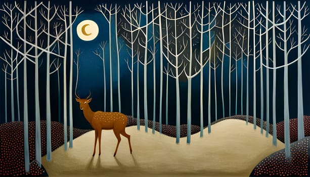 Deer in the forest by night - Generative AI