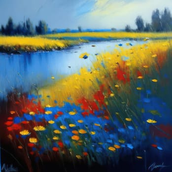 Flowers by the river. Image created by AI