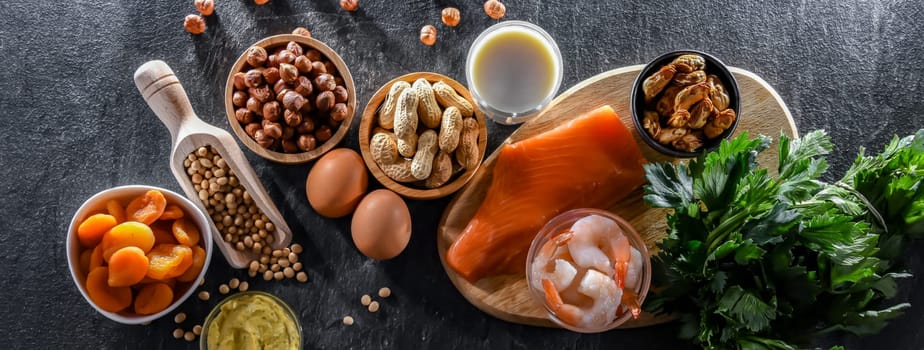 Composition with common food allergens including egg, milk, soya, nuts, fish, seafood, mustard, dried apricots and celery