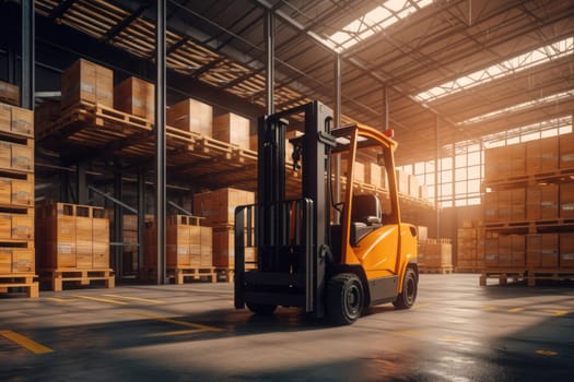 Forklift truck in warehouse. Generative AI