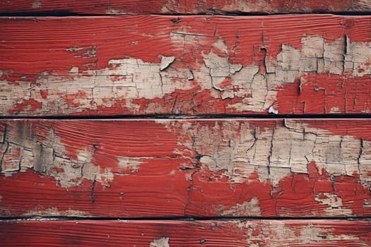Wooden rustic background with peeled red paint. Generative AI