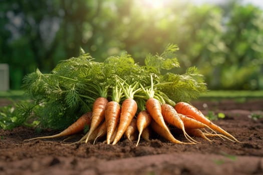 Carrot on ground. Freshly picked carrots. Generative AI