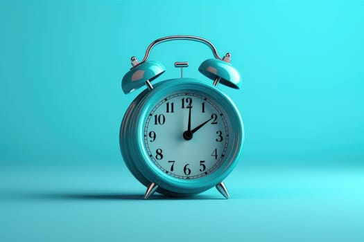 Alarm clock on blue background. Generative AI