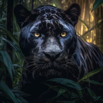 Black panther in a jungle. Generative AI