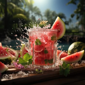 Fresh watermelon juice in glass. Generative AI