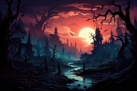 Halloween haunted house. Spooky illustration. Generative AI