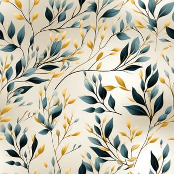 Seamless pattern of branches and leaves on a beige background. Generative AI