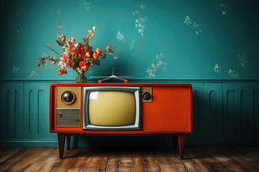 Vintage TV against the wall. Retro style. Generative AI