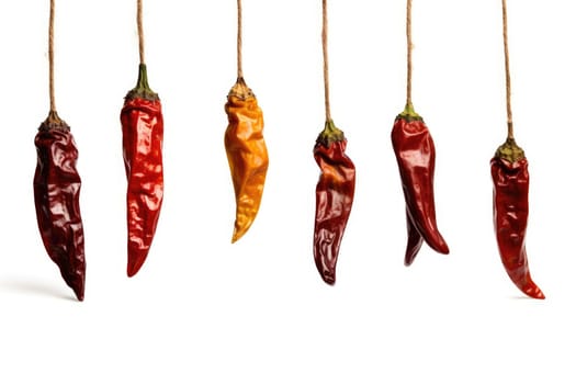 Dried chillies on white background. Generative AI
