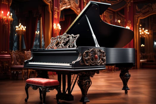 Piano in concert hall. Generative AI