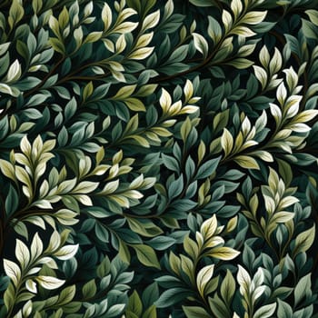 Seamless pattern of branches and leaves on a green background. Generative AI