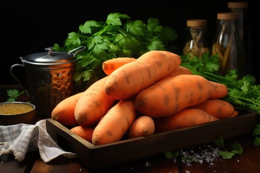 Raw sweet potatoes. Generative AI