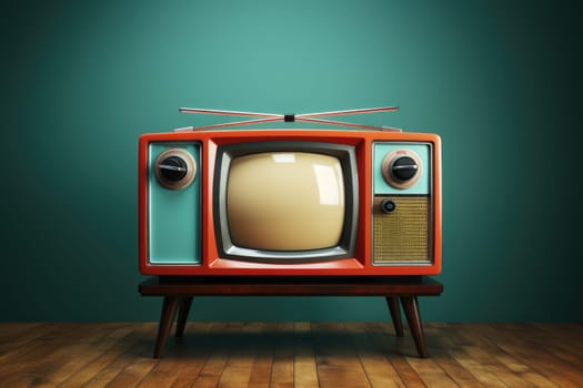 Vintage TV against the wall. Retro style. Generative AI