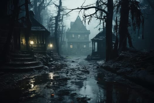 Halloween haunted house. Spooky illustration. Generative AI