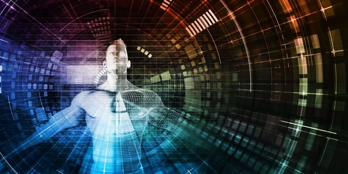 Humans and Machines Merging as a Futurist Concept art