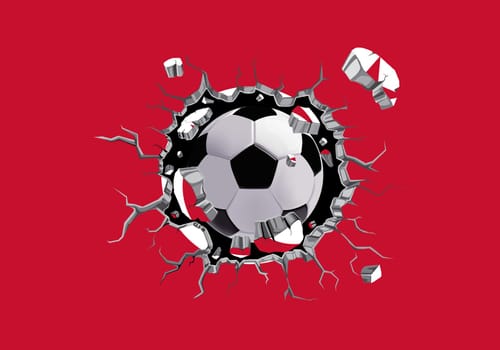 3D football through the wall with Tunisia flag pattern attached.