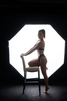 Female silhouette in a lingerie. Young slim seductive woman with sport fitness body