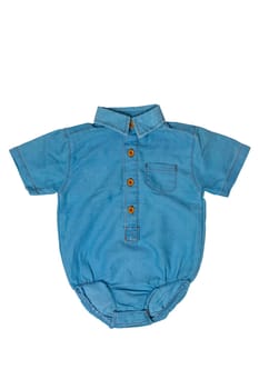 Blue baby bodysuit for boy isolated on a white background. Clipping path. Clothes for newborns. Baby fashion.
