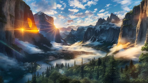 The Beautiful mountain landscape with blossoming rhododendron flower - ai generated