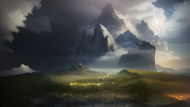 The Beautiful mountain landscape with blossoming rhododendron flower - ai generated