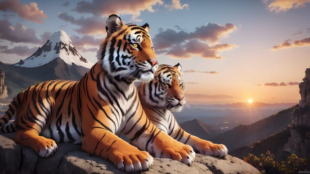 The Tiger looking something with nice sky - AI generated