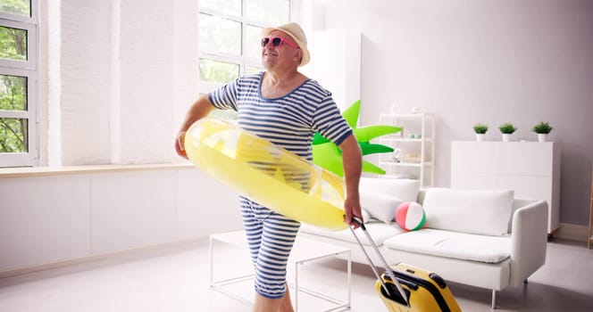 Summer Travel Beach Vacation In House. Happy Man Lifestyle