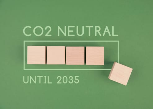 CO2 emission neutral until 2035, loading bar for green energy, carbon reduce footprint, sustainable renewable electricity , environment protection, eco lifestyle