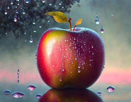 Close up on an apple and water drops - Generative AI
