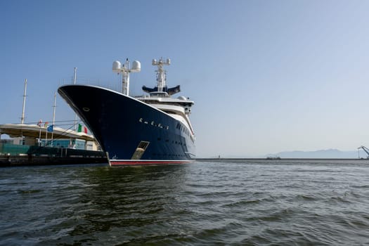 CAGLIARI, ITALY - JULY 2023: The 414-foot luxury yacht 'Octopus', owned by Microsoft co-founder Paul Allen, is moored in the port on July 15, 2023 in Cagliari, Italy (Sardinia) for a callover.