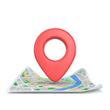 Map with map pointer 3D rendering illustration isolated on white background