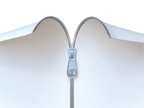 Zipper two side opened 3D rendering illustration isolated on white background