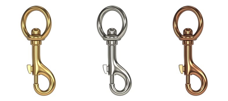 Trigger hooks with circle chain 3D rendering illustration isolated on white background
