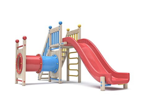 Children playground with slide 3D rendering illustration isolated on white background