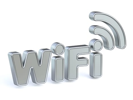 Steel WiFi sign 3D rendering illustration isolated on white background